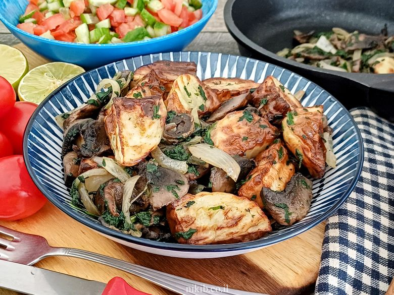 תפוחי אדמה עם תרד ופטריות