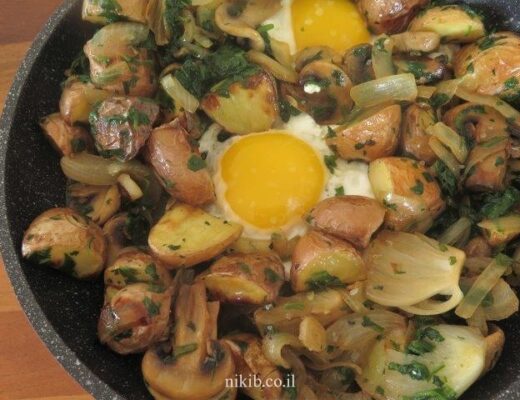 תפוחי אדמה עם תרד ופטריות